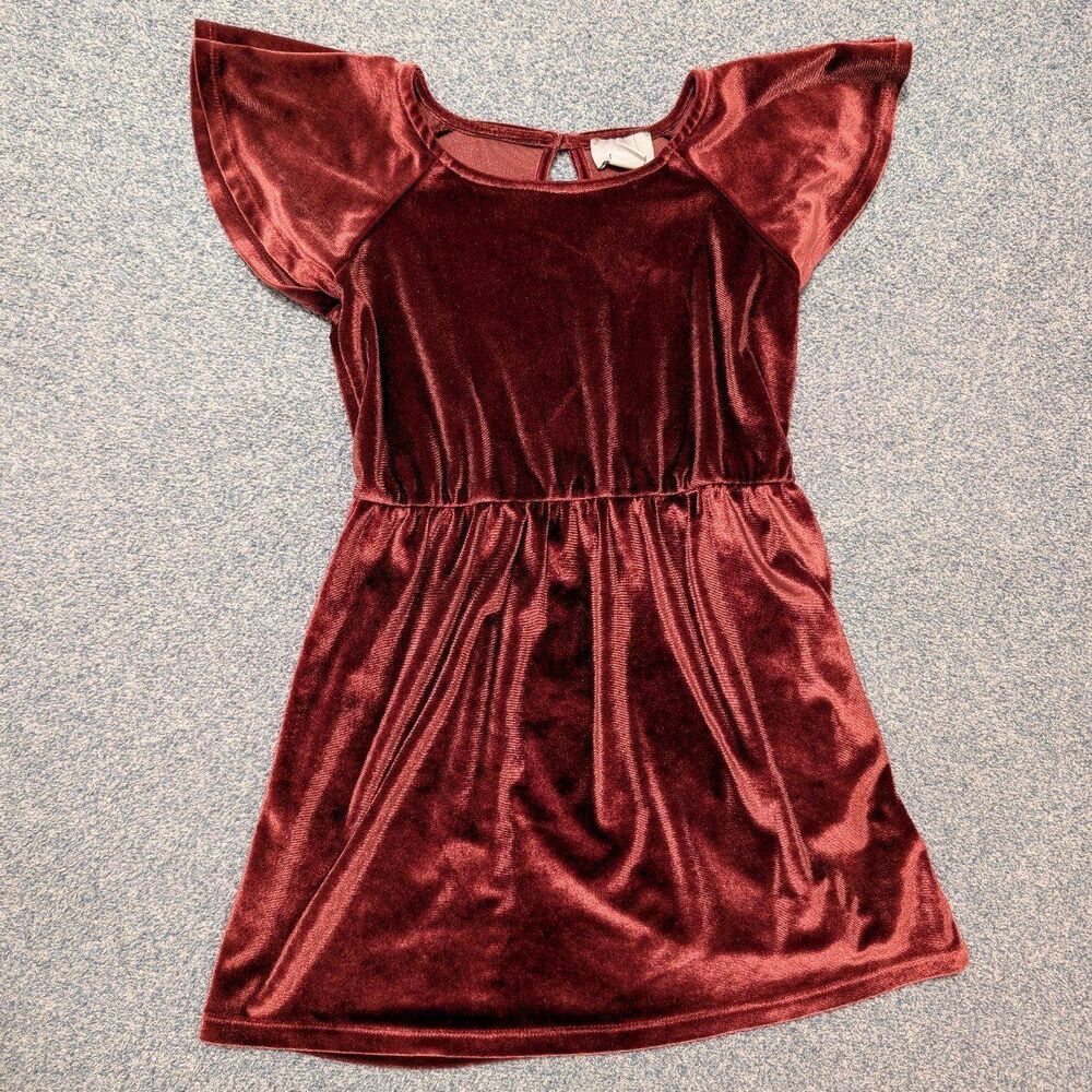 Old Navy Girls Size XS 5 Burgundy Button Closure Velvet Flutter Sleeve Dress